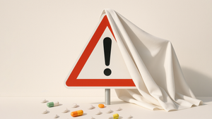 caution sign with pills around 